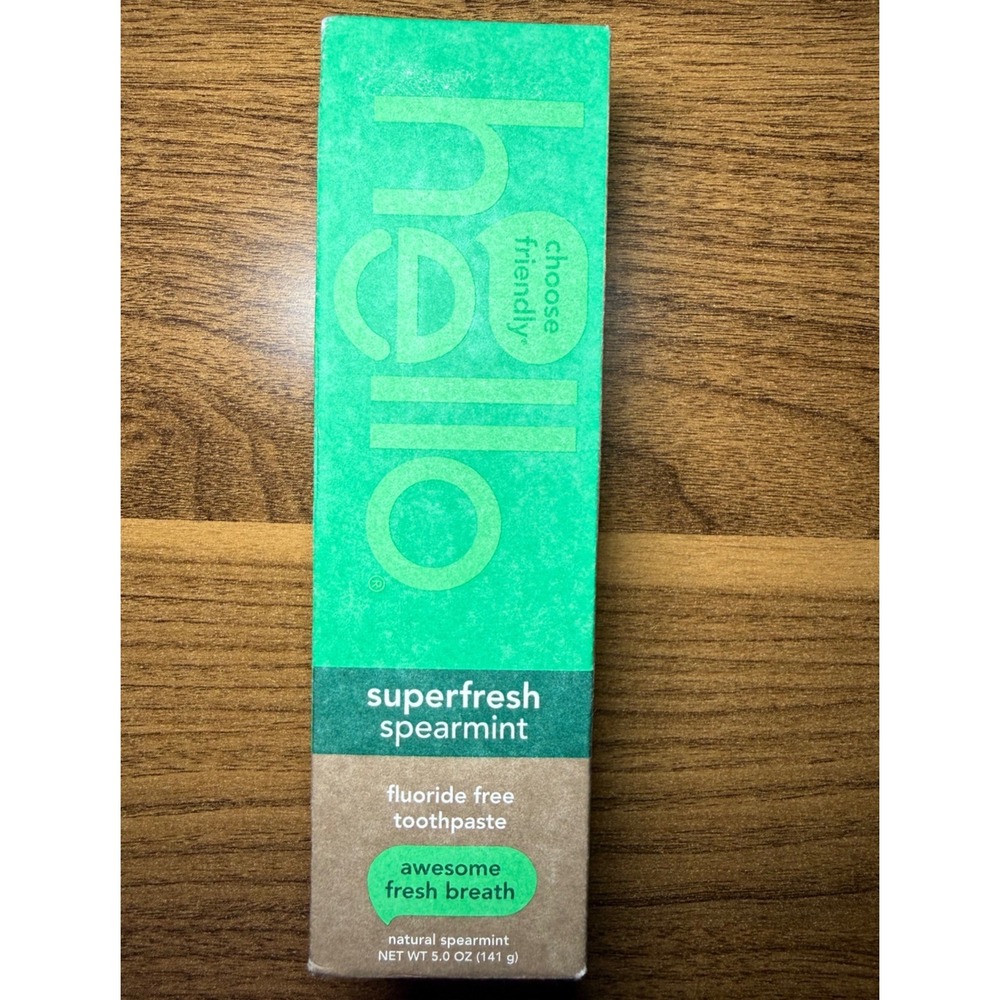 Hello Toothpaste 5.0oz Green Superfresh Spearmint Fluoride Free Whitening NEW